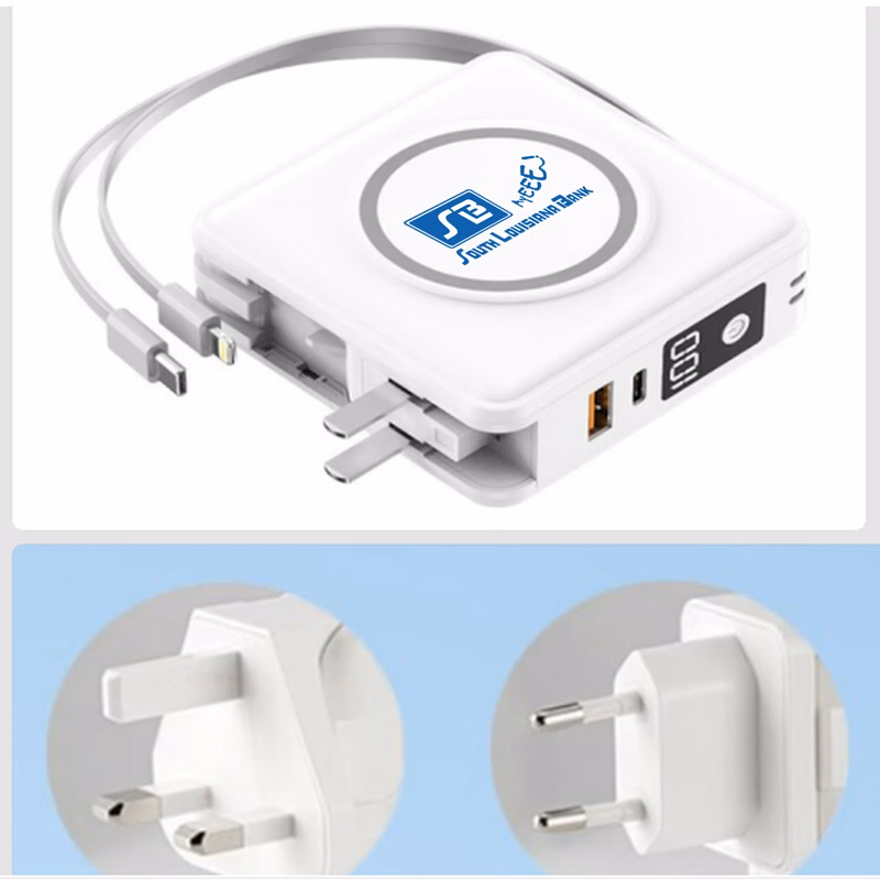 10,000 mAh Wireless Fast Charging Power Bank and 5IN1 Travel Charger w/Intl