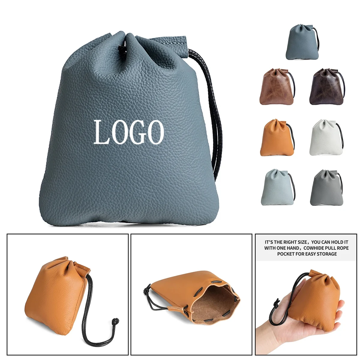 Genuine Leather Drawstring Coin Pouch 1