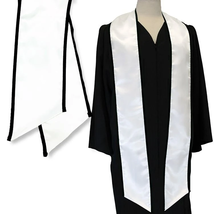White Graduation Sash with Black Binded Edge 1