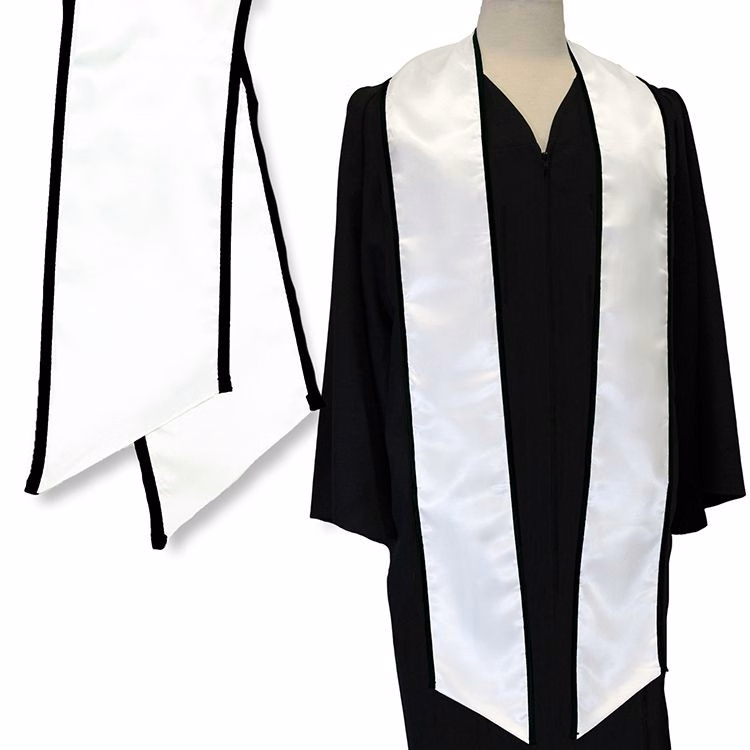 White Graduation Sash with Black Binded Edge