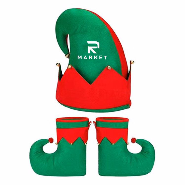 Christmas Elf Costume Accessories Set Xmas Santa Elf Hat Shoes Set made of felt