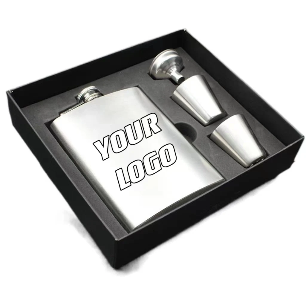 Custom 8 oz Stainless Steel Liquor Flask Gift Set, custom water bottle with logo imprint 1