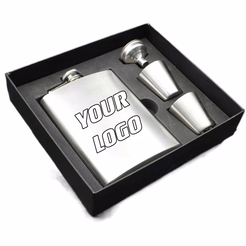 Custom 8 oz Stainless Steel Liquor Flask Gift Set