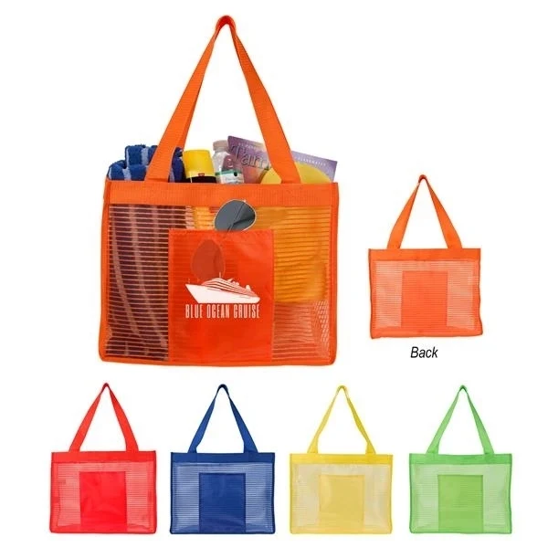 Mesh Striped Tote Bag, custom tote bag with logo imprint 1
