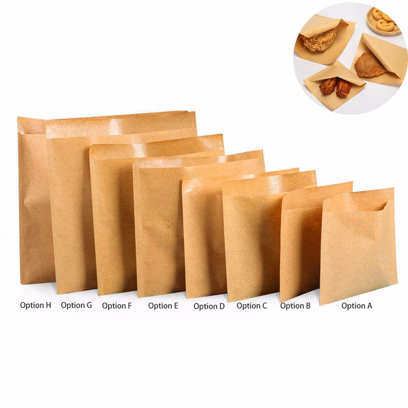 100PCS/Pack Custom Greaseproof Kraft Paper Bags
