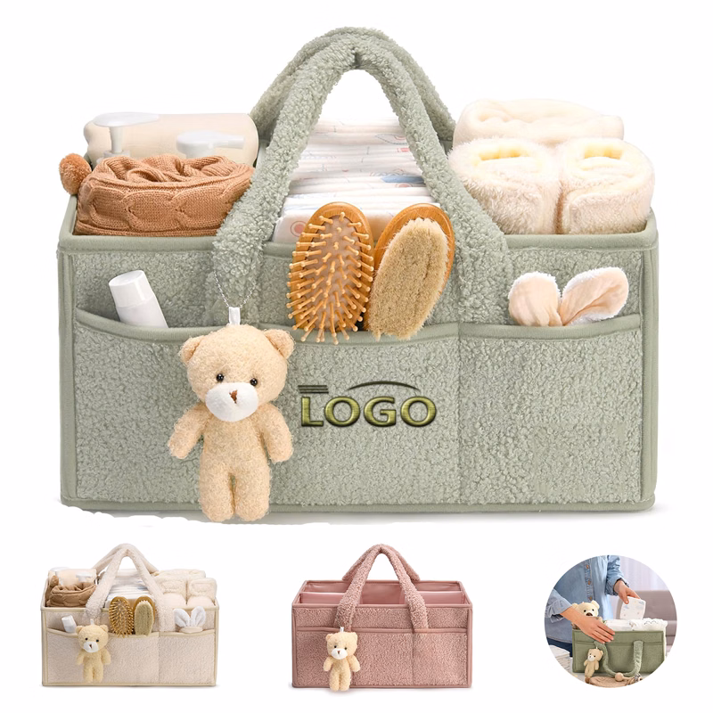 Plush Baby Diaper Storage Bag with Bear Accessory
