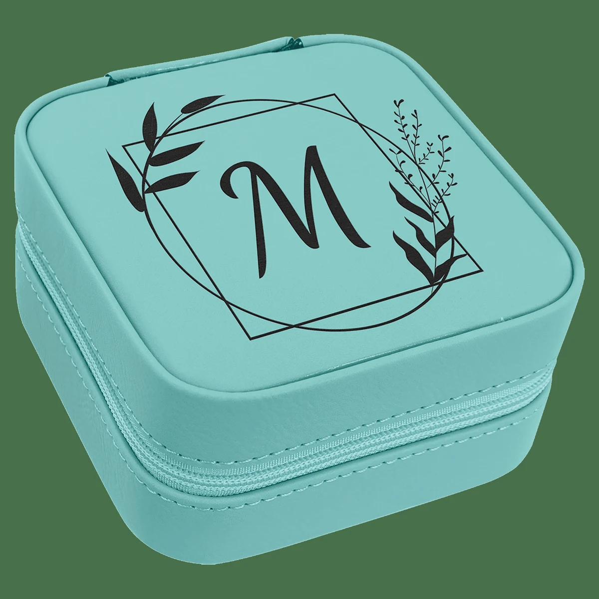 4" X 4" Teal Leatherette Travel Jewelry Box with Black Lining 1
