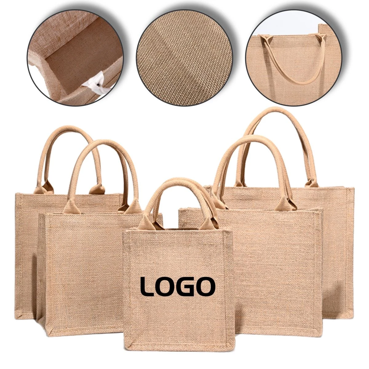 Eco-Friendly Jute Shopping Bag with Padded Cotton Handles, custom tote bag with logo imprint 1