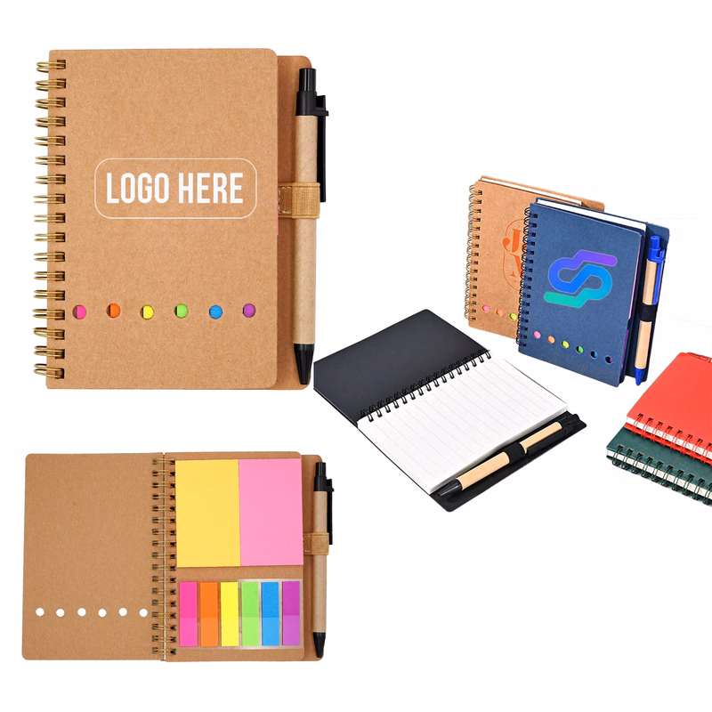 Pocket Spiral Notebook with Sticky Notes Pen
