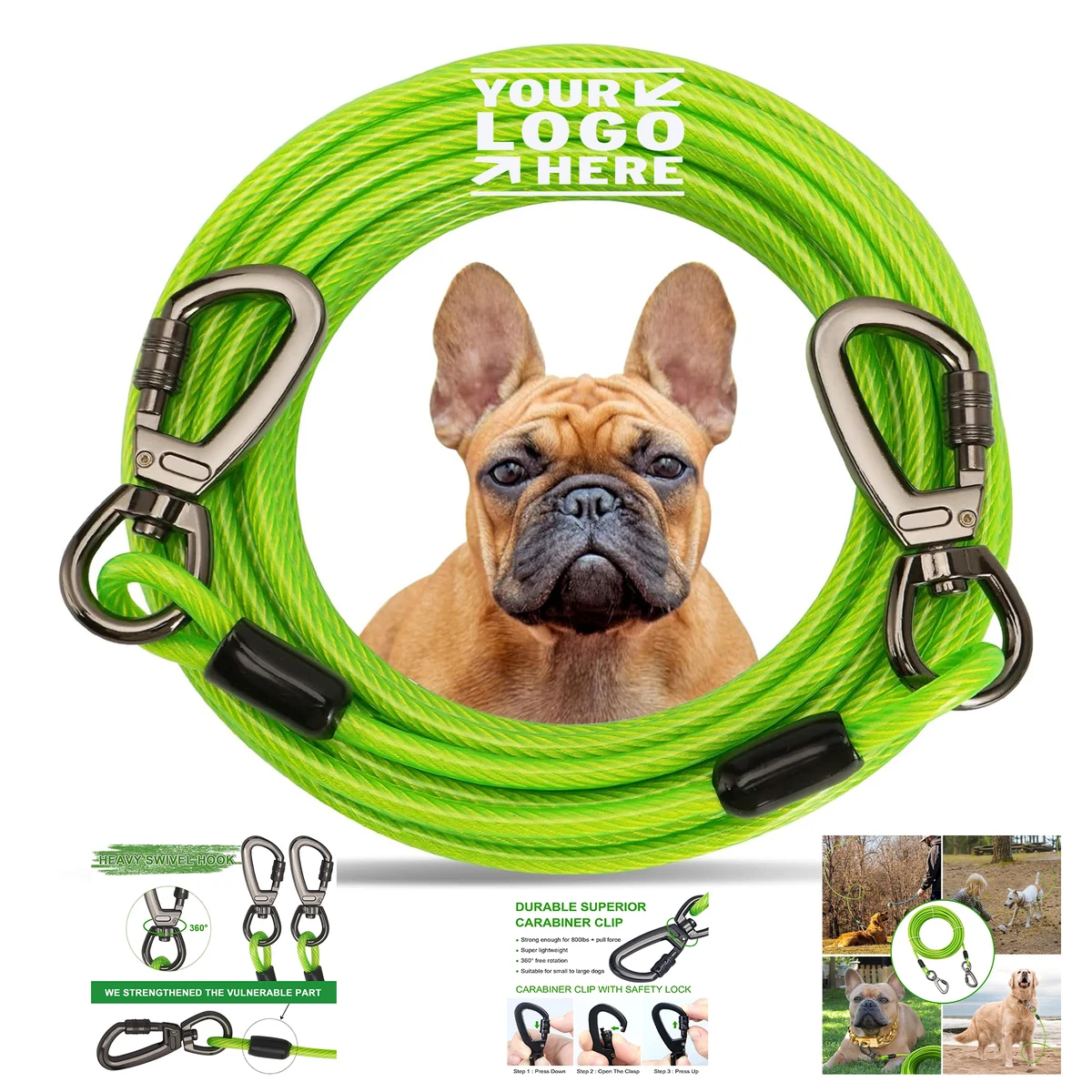 10/20/30/ 50FT Long Dog Runner Leash Tie Out Cable Yard Heavy Duty Chains 1