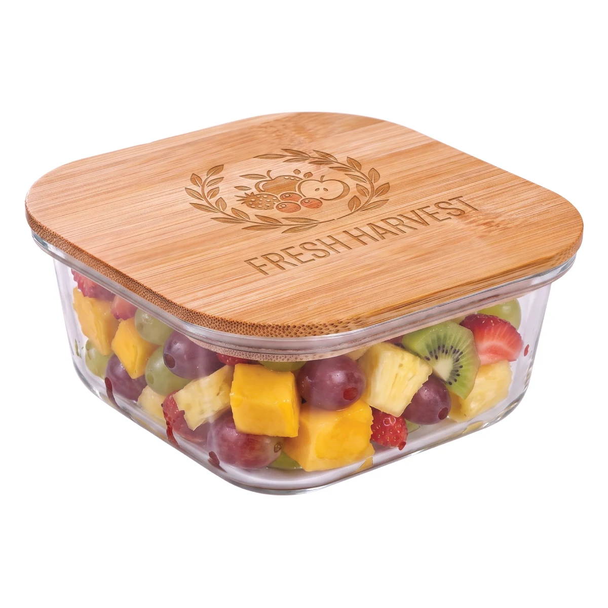 Square Glass Food Container w/Bamboo Lid 1