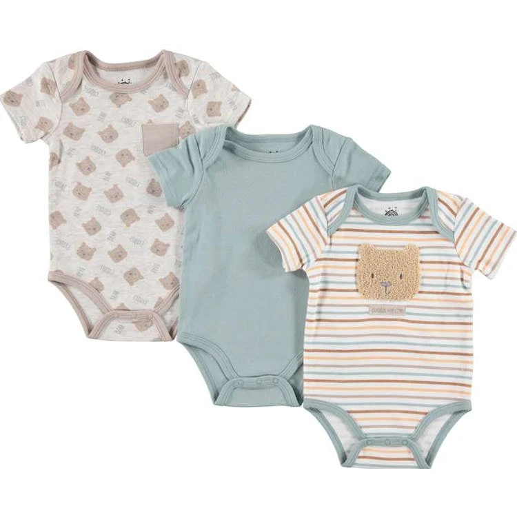 Boys' Short Sleeve Rompers - Tawny 0-9M 3Pk 1