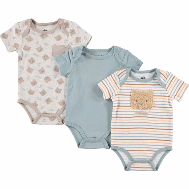 Boys' Short Sleeve Rompers - Tawny 0-9M 3Pk