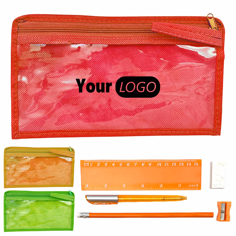 Tpr Transparent Stationery Pouch With Essential School Supplies