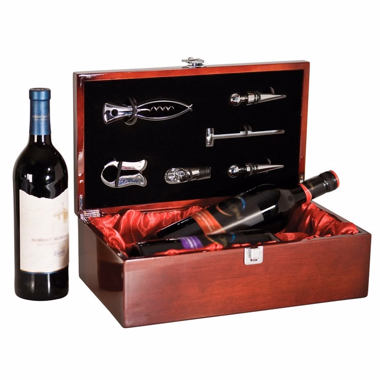 Rosewood Piano Finish Single Wine Box with Tools (engraved plate)
