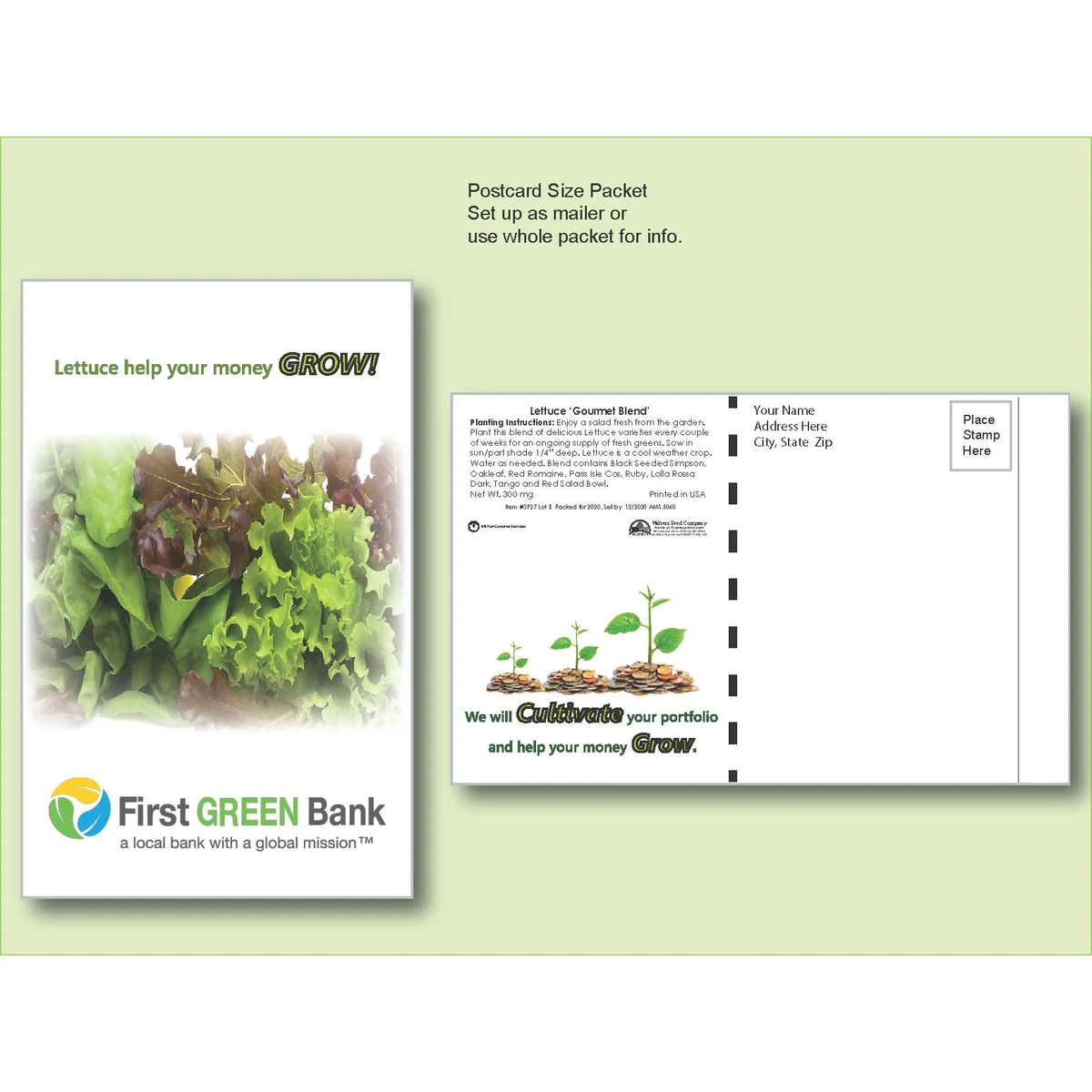 Lettuce 'Gourmet Blend' Seed Packet- Postcard Mailer Size 4" x 6.5" 1