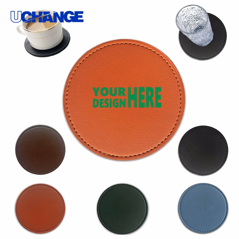 Round Solid Color PVC Leather Coaster Mat