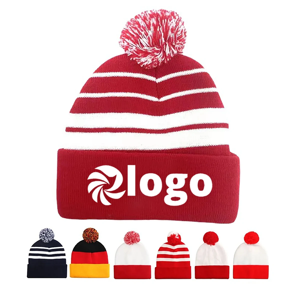 Jacquard Knitted Pom Beanie Hat 1