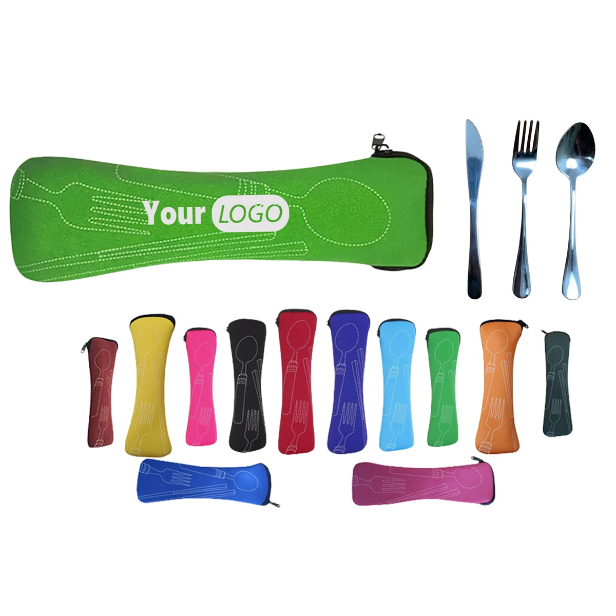 Reusable Stainless Steel Knife Fork Spoon Portable Bag Travel Cutlery Sets 1