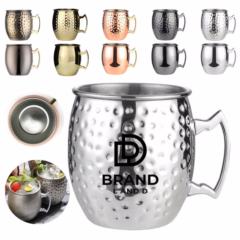 16oz Beer Vodka Copper Cup Classic Stainless Steel Round Hammered Moscow Mule Mug