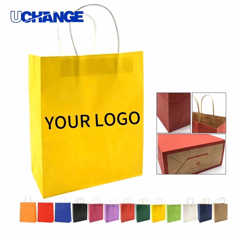 Colored Kraft Paper Tote Bag 4.7 x 2.4 x 6.3 Inches