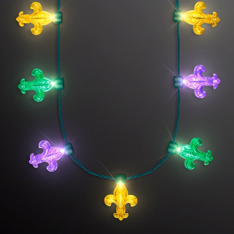 Fleur de Lis Light bulbs Mardi Gras Necklace