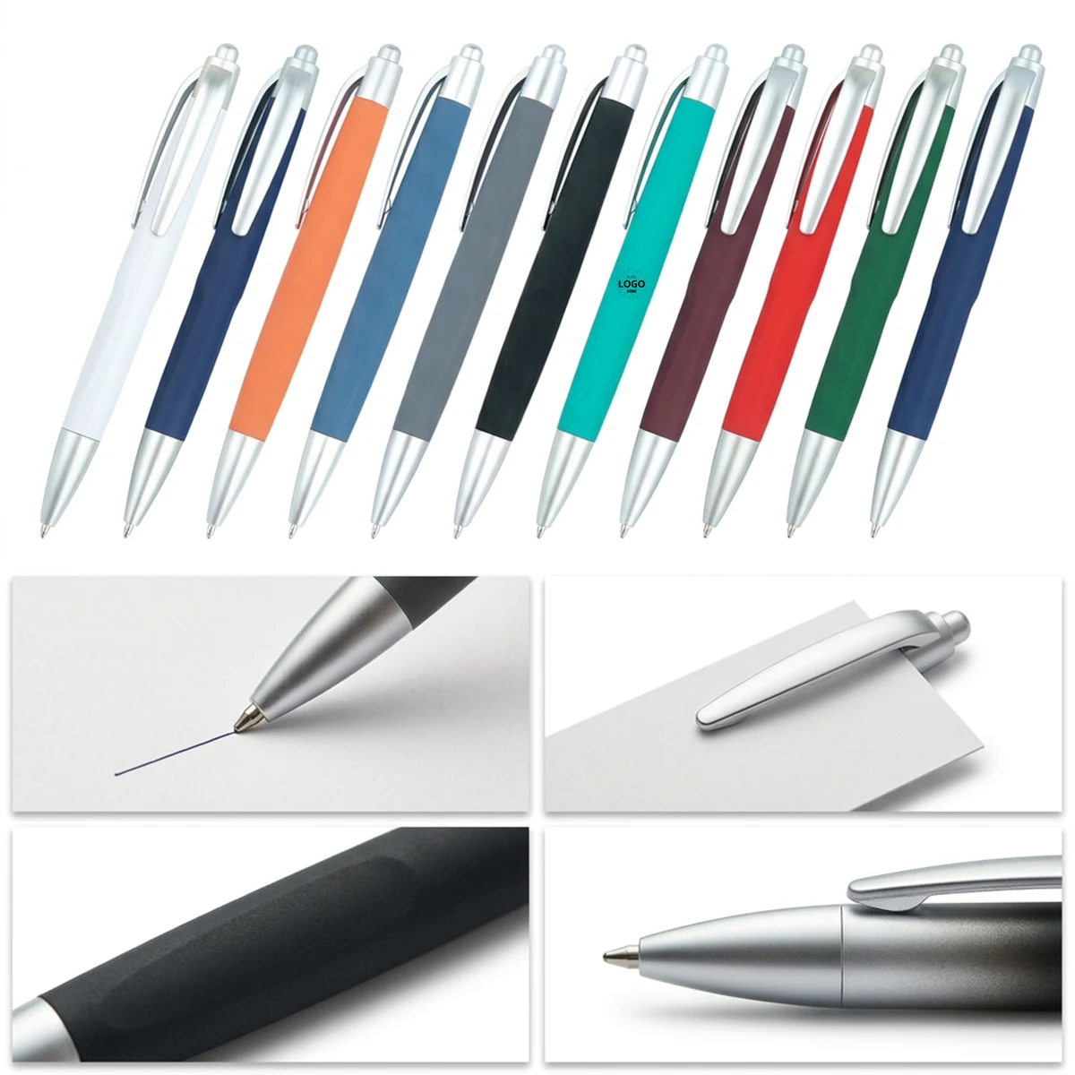 Custom Logo Rubber Grip Retractable Ballpoint Pens 1