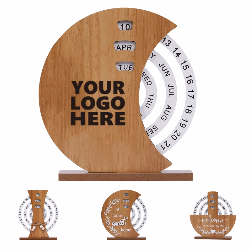 Wooden Perpetual Calendar Desk Home Decor