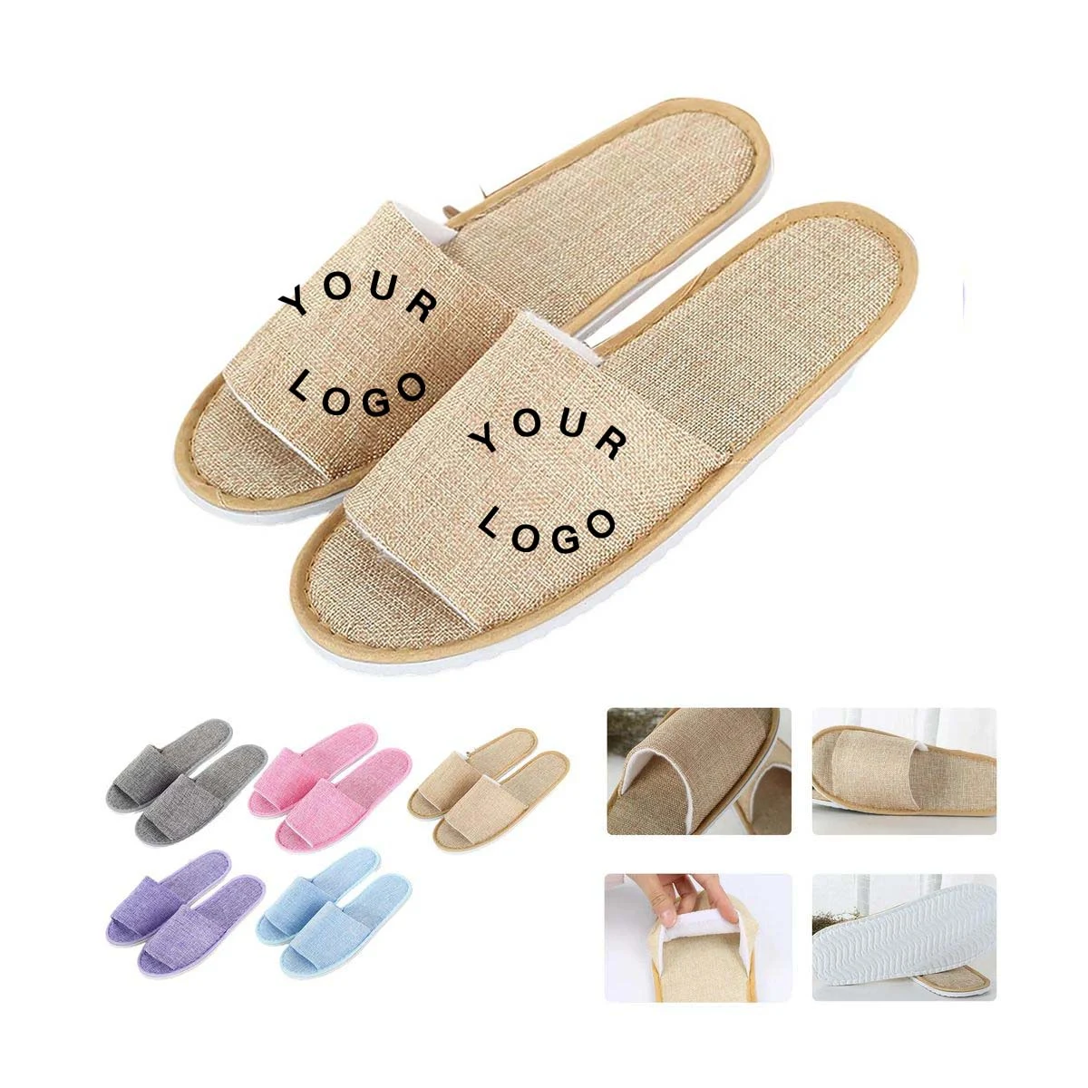 Eco Friendly Linen Guest Slippers with Thick Sole 1