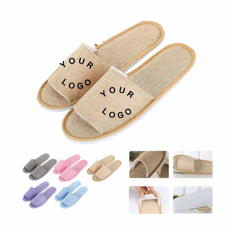 Eco Friendly Linen Guest Slippers with Thick Sole