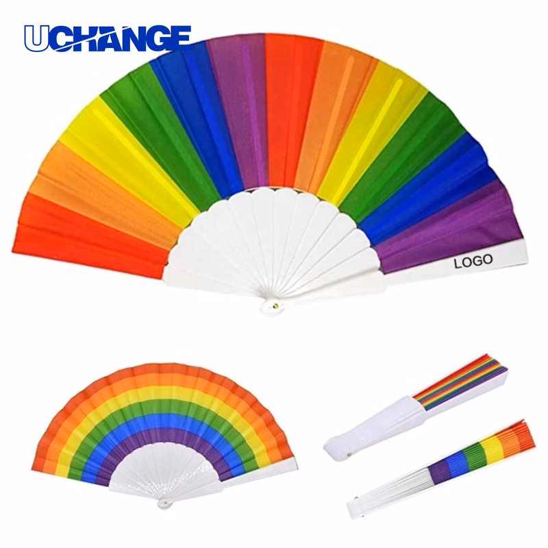 Rainbow Folding Hand Fan Tool for Events