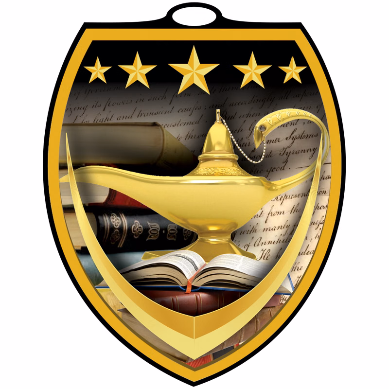 Book & Lamp Vibraprint™ Shield Medallion (3")