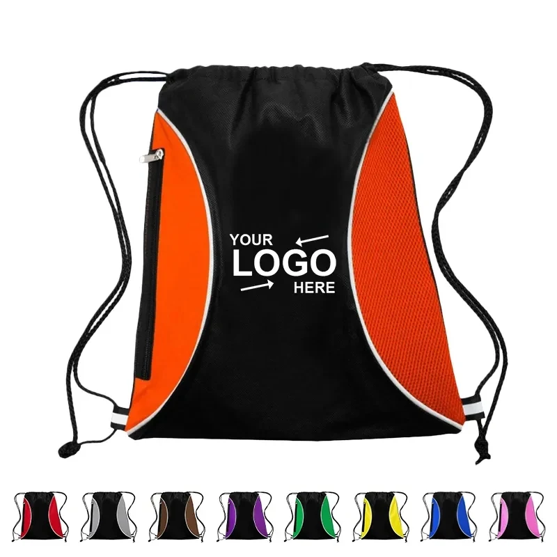 Two Color Mesh Drawstring Side Zipper Backpack 1