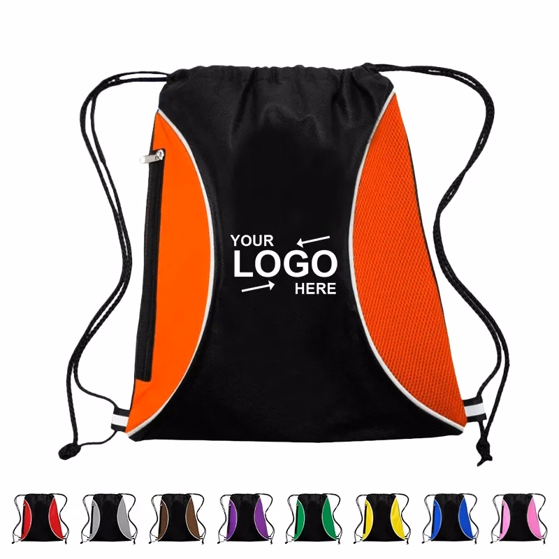 Two Color Mesh Drawstring Side Zipper Backpack