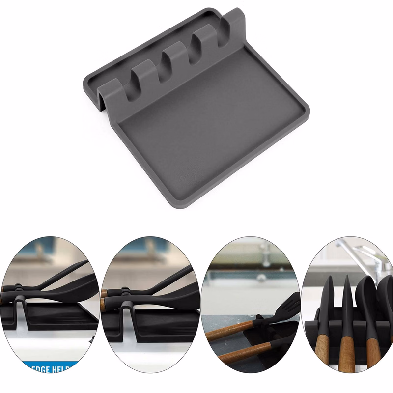 Silicone Utensil Rest with Drip Pad for Multiple Utensils