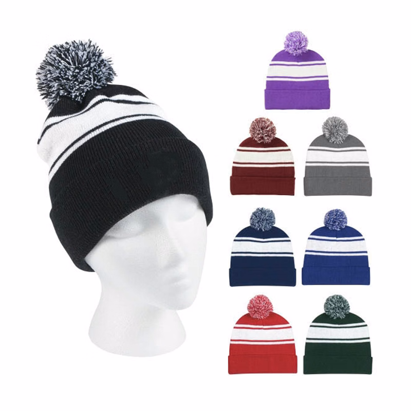 Two-Tone Knit Pom Beanie