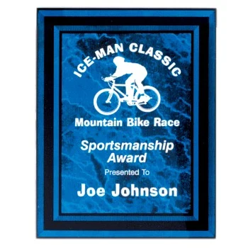 7" x 9" Blue Marble Border Acrylic Clear-Plaq Award 1