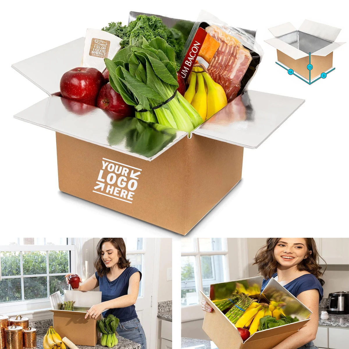 Thickened Reusable 14" x 7.5" x 9" Insulated Aluminum Frozen Food Carton Cooler Shipping Box 1