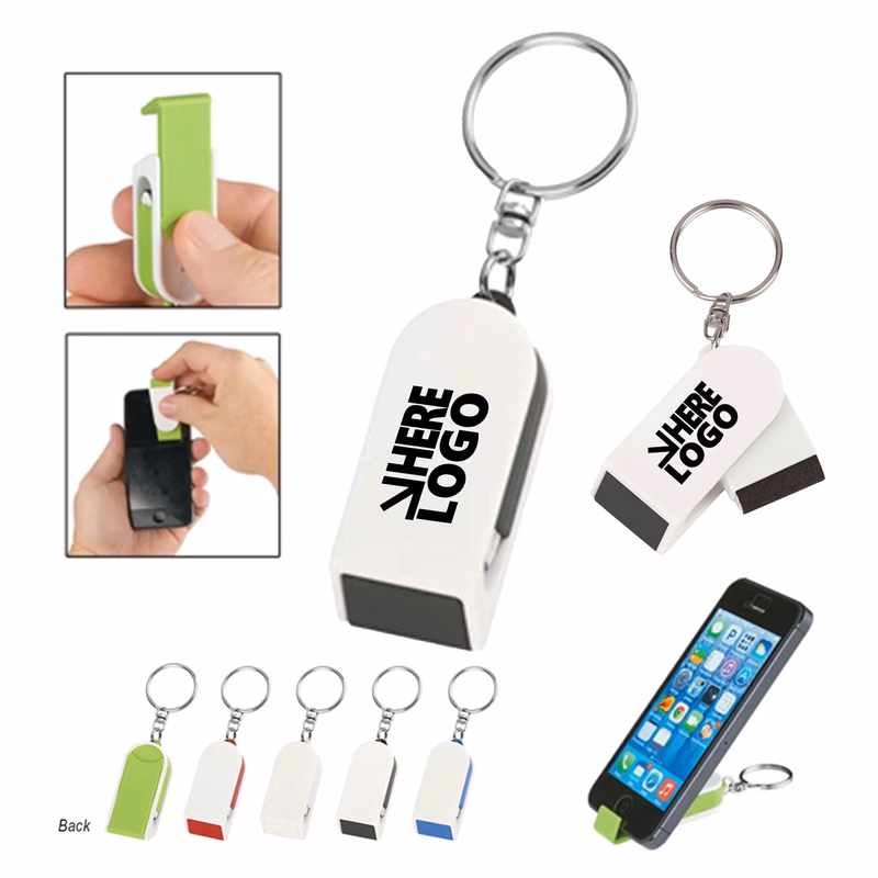 MOQ 20 Phone Stand Screen Cleaner Combo Keychain