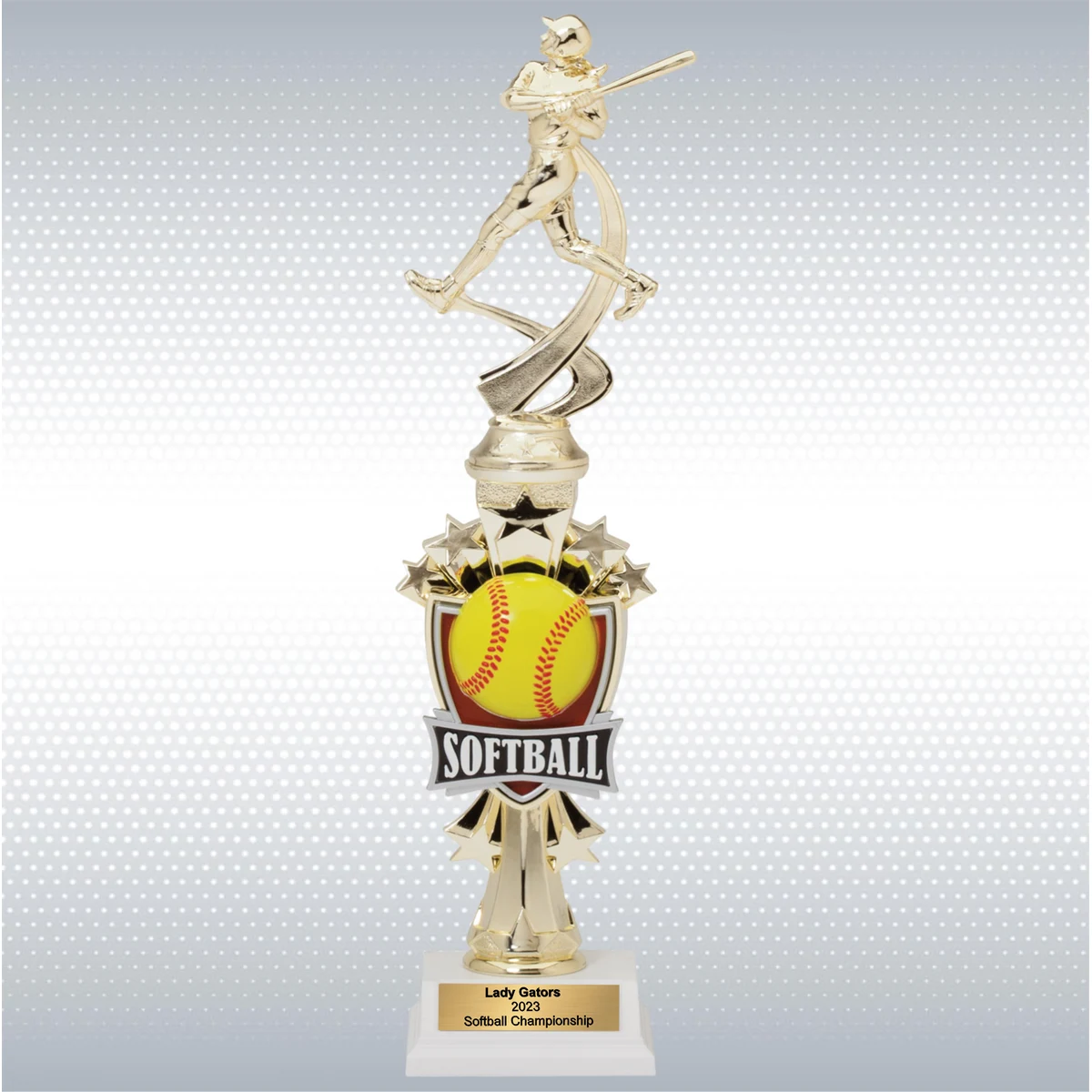14" Assembled Female Softball Trophy w/ White Base 1