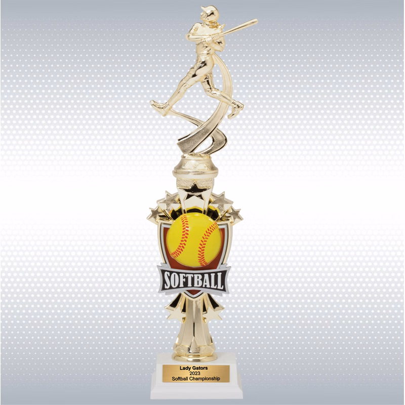 14" Assembled Female Softball Trophy w/ White Base