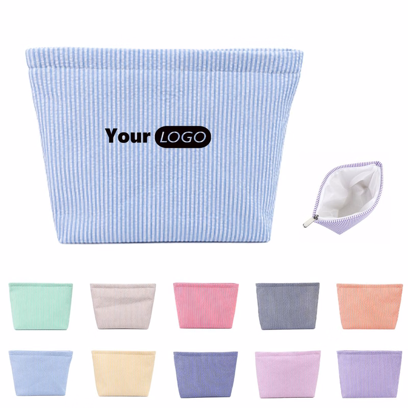 Striped Fabric Cosmetic Storage Pouch