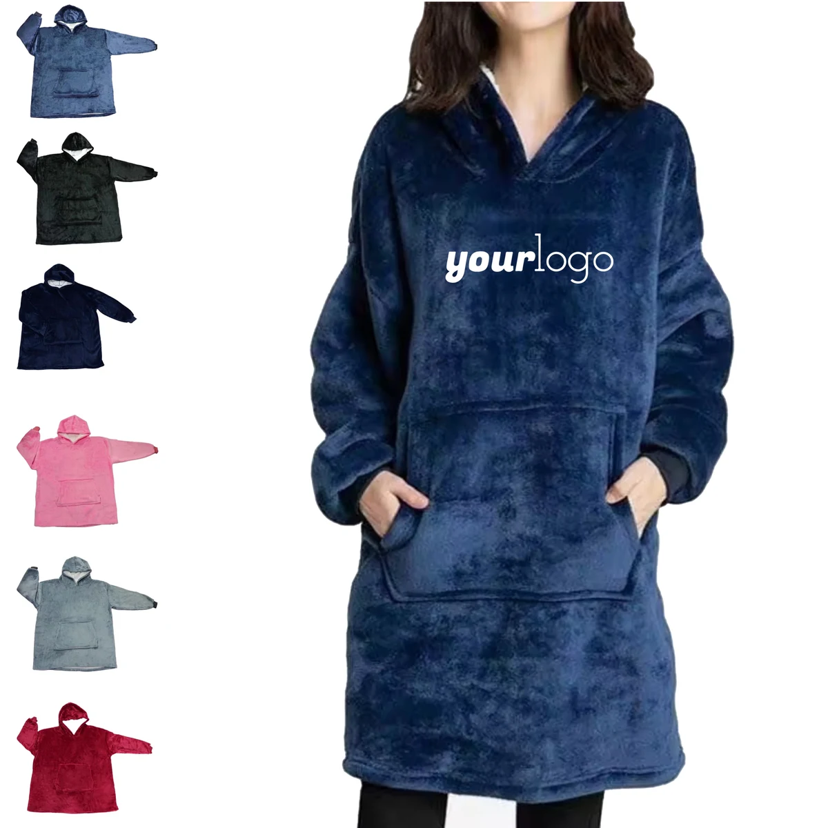 Flannel Fleece Sherpa Wearable Blanket Hoodie, custom hoodie or sweatshirt with logo imprint 1