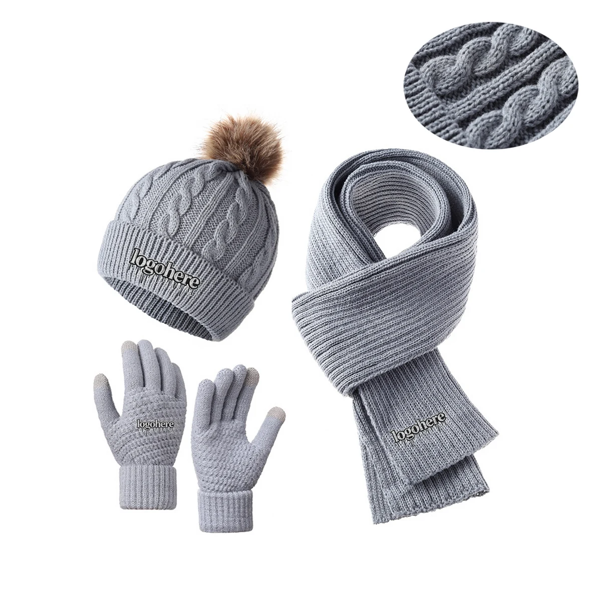 MOQ 10 Acrylic Winter Knit Hat, Scarf, and Glove Set 1