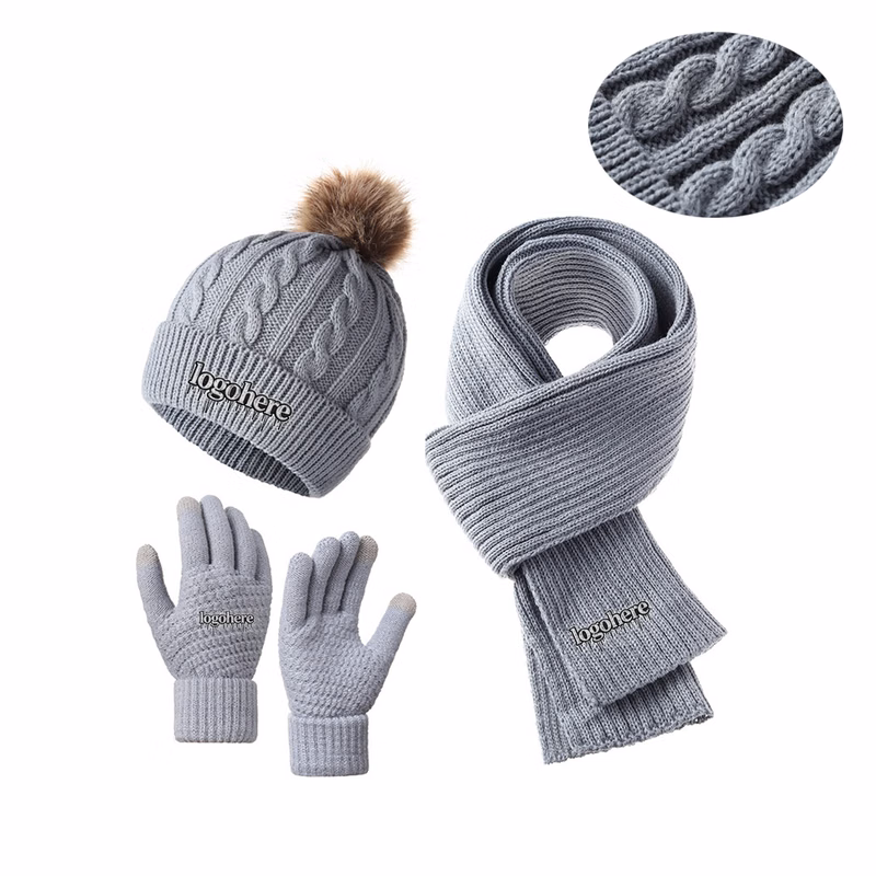 MOQ 10 Acrylic Winter Knit Hat, Scarf, and Glove Set