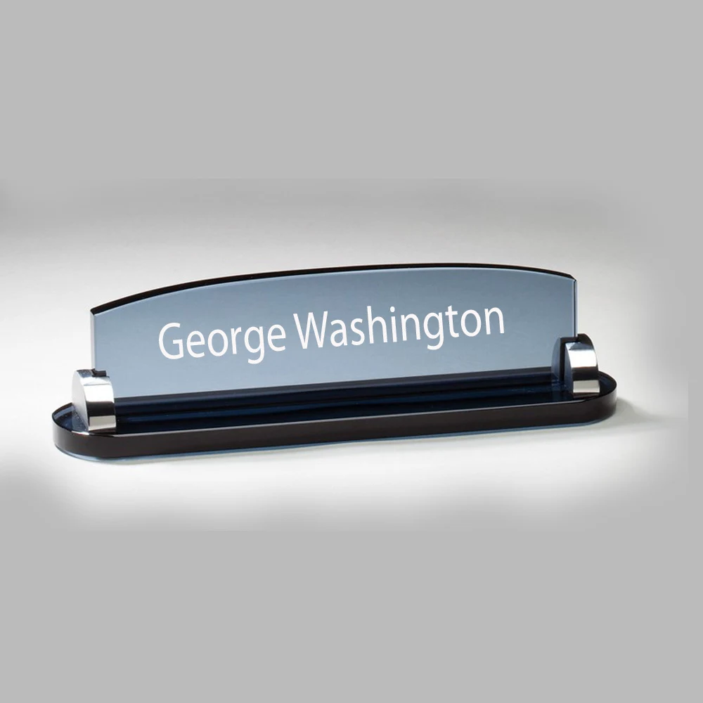 Unique Smoked Glass Name Plate With Brass Plate. 1