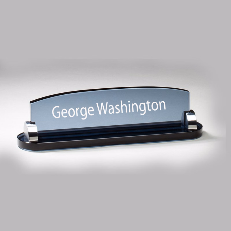 Unique Smoked Glass Name Plate With Brass Plate.