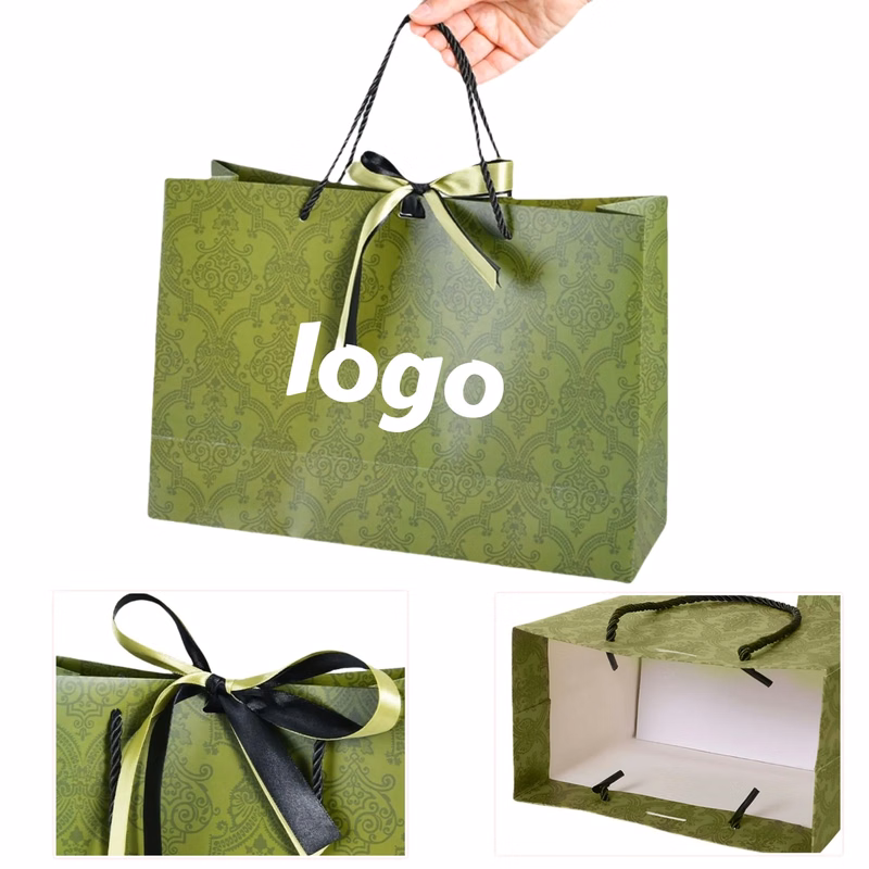 Portable Gift Paper Bag With Ribbon