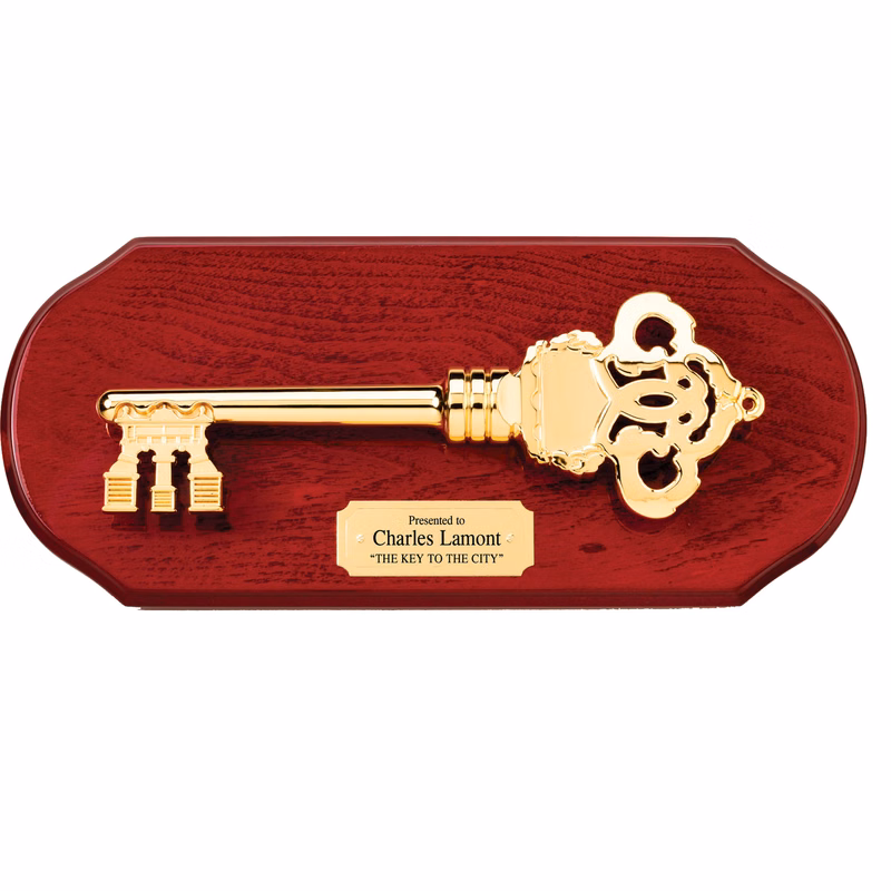 Cherry Finish Plaque with a Heavy Die Cast Key