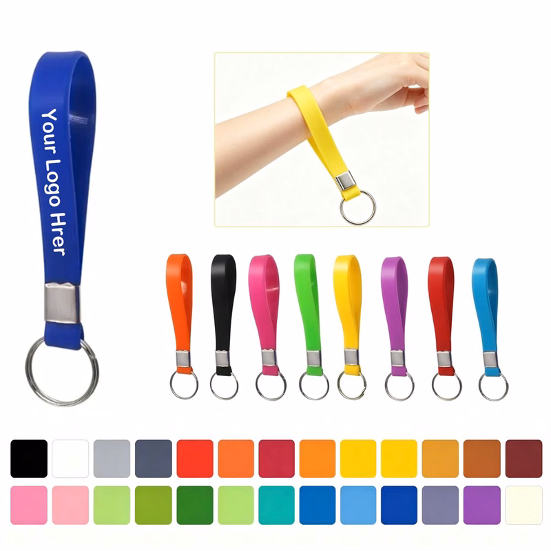 Custom Multicolor Silicone Wristband Keychain MOQ 20